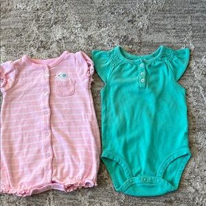 Pink and Teal Baby Onesies Set